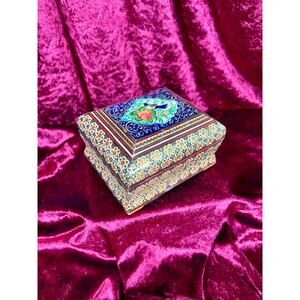 Vintage Vanity Decor - Jewelry / Trinket Box - Persian Khatam Blue Bird